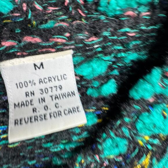 Vintage Contemp Casuals Knit Sweater Womens M Abstract Artsy Aqua Blue Pullover - Picture 3 of 7